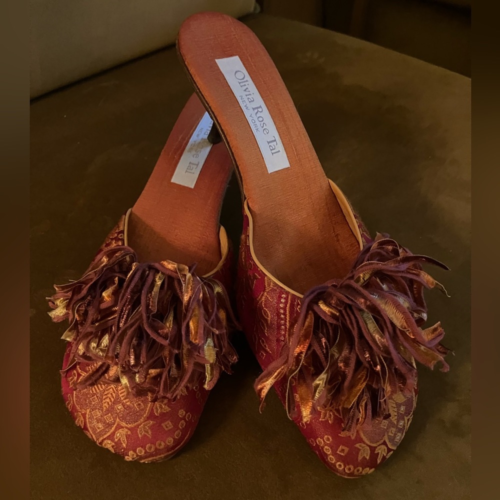 Olivia Rose Tal Orange Paisley Mules